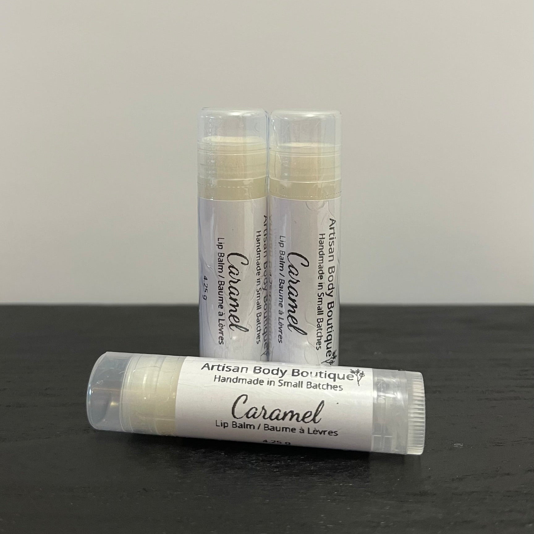 Caramel flavored lip butter – indulgent, buttery scent with ultra-moisturizing texture